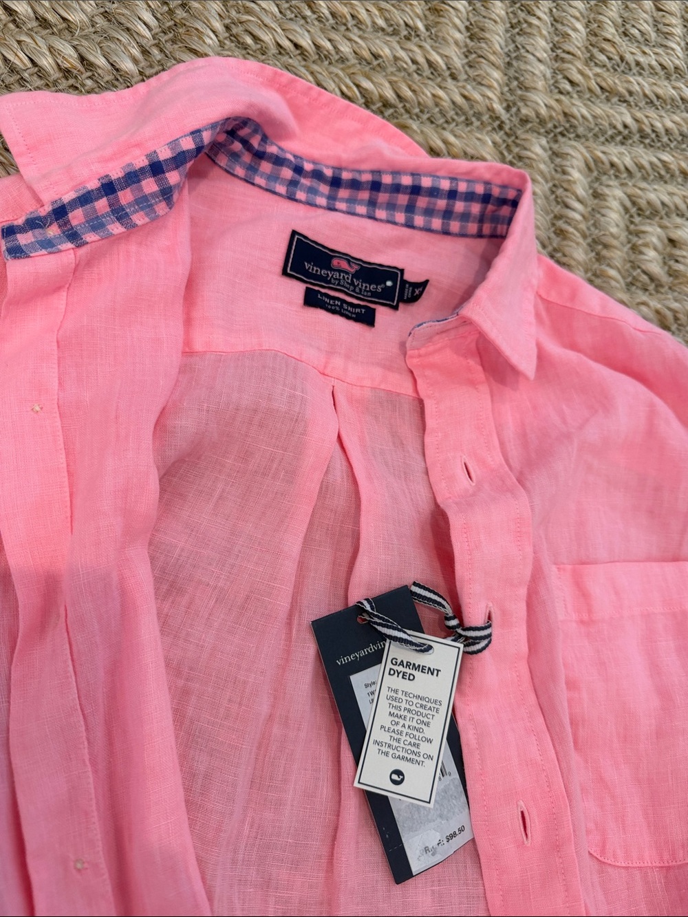 Vineyard Vines Pink Linen Button-Down Shirt, XS men
